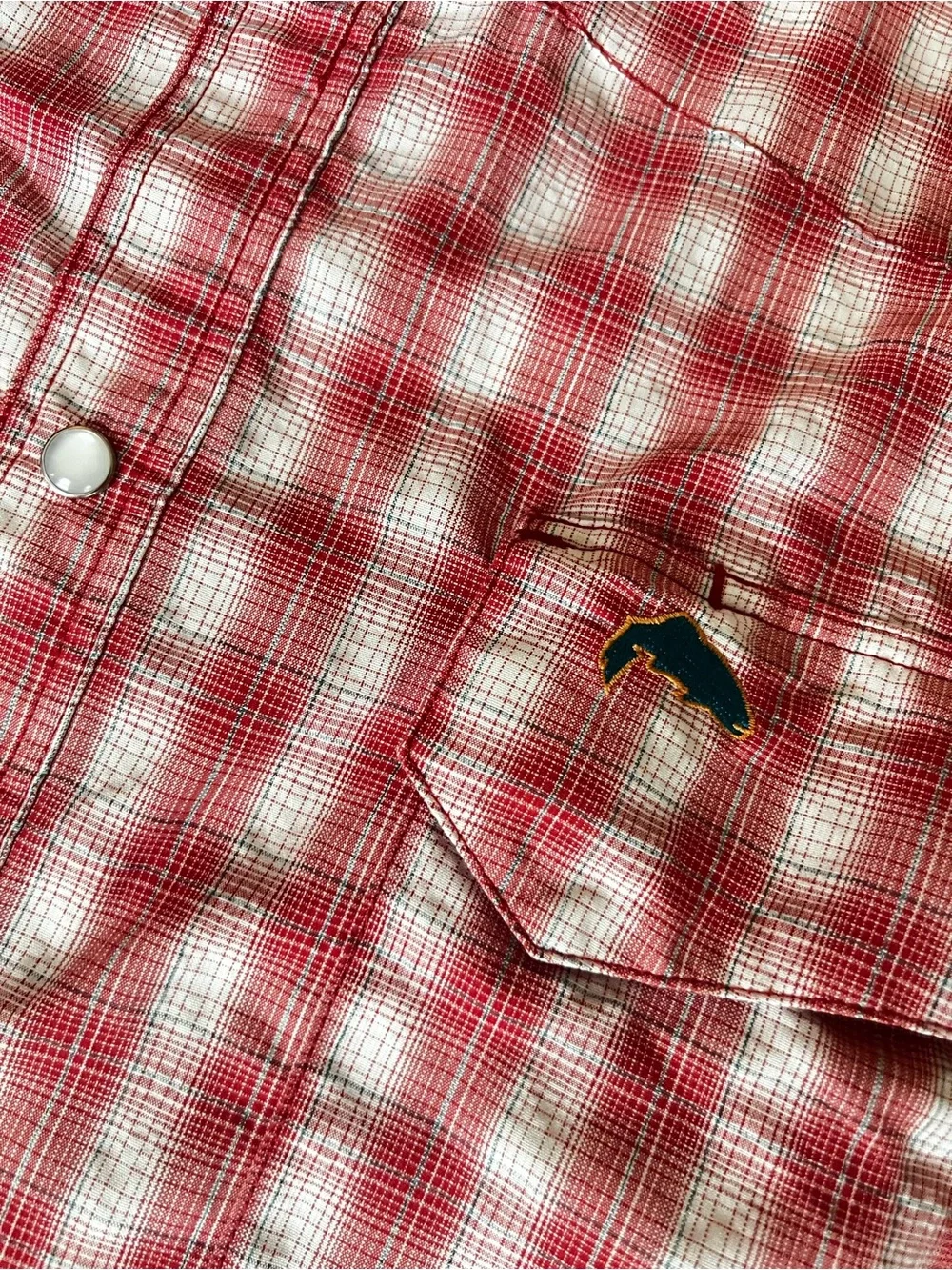 Simms Red and White Plaid Short-Sleeve Pearl Snap Fishing Shirt XXL